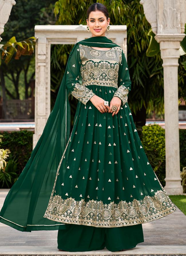 Faux Georgette  Green Festival Wear Sequence Work Plazzo Suit